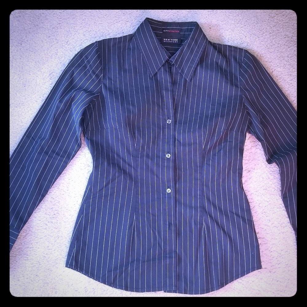 Black pinstripe button down blouse